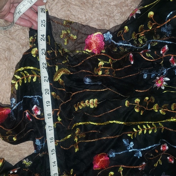 MOD Floral Embroidery mesh overlay Tie strap cami Summer Dress - Picture 9 of 10